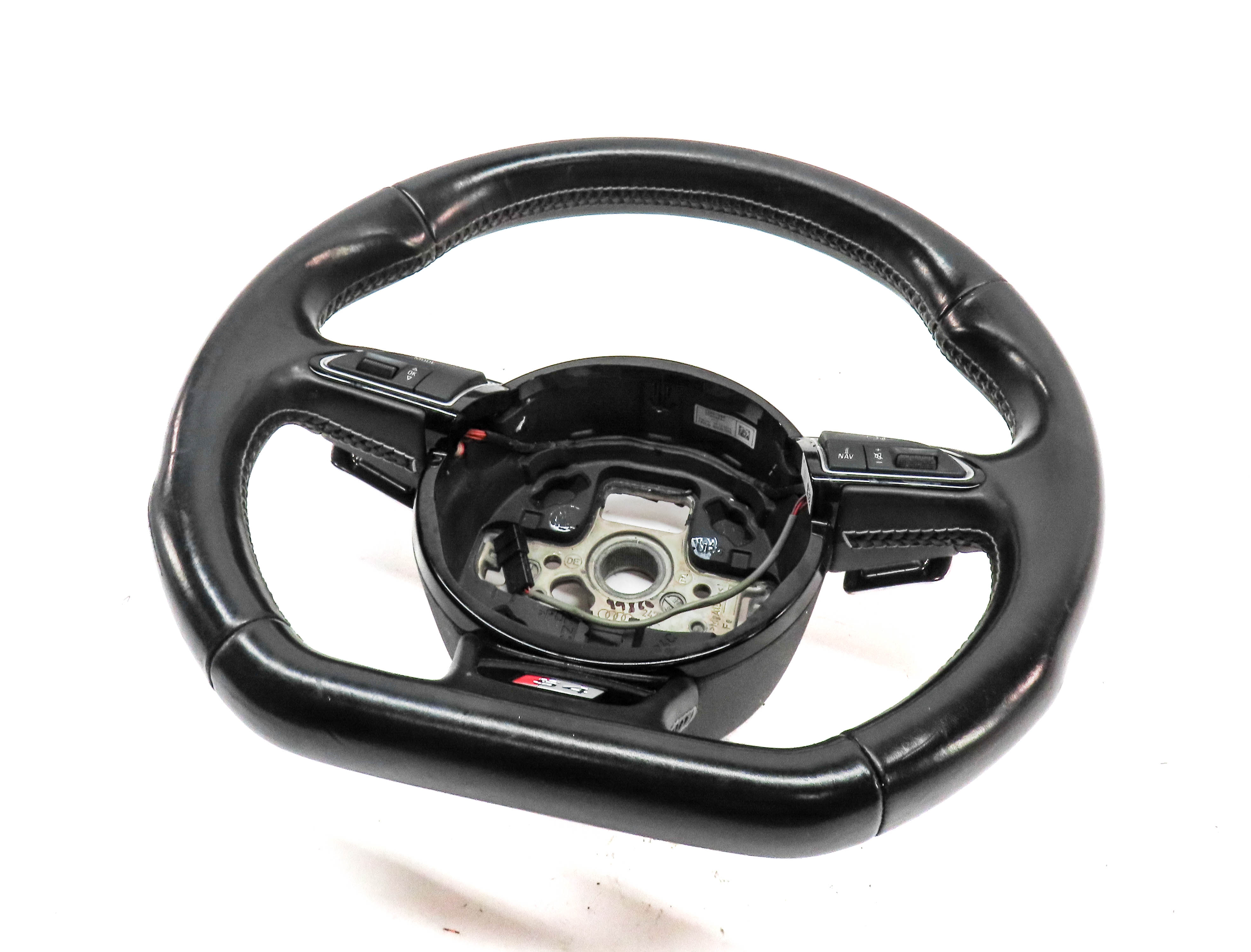 2013 AUDI S4 (B8 8K) LEFT DRIVER FLAT BOTTOM STEERING WHEEL w/SWITCHES (Black) — exact item pictured